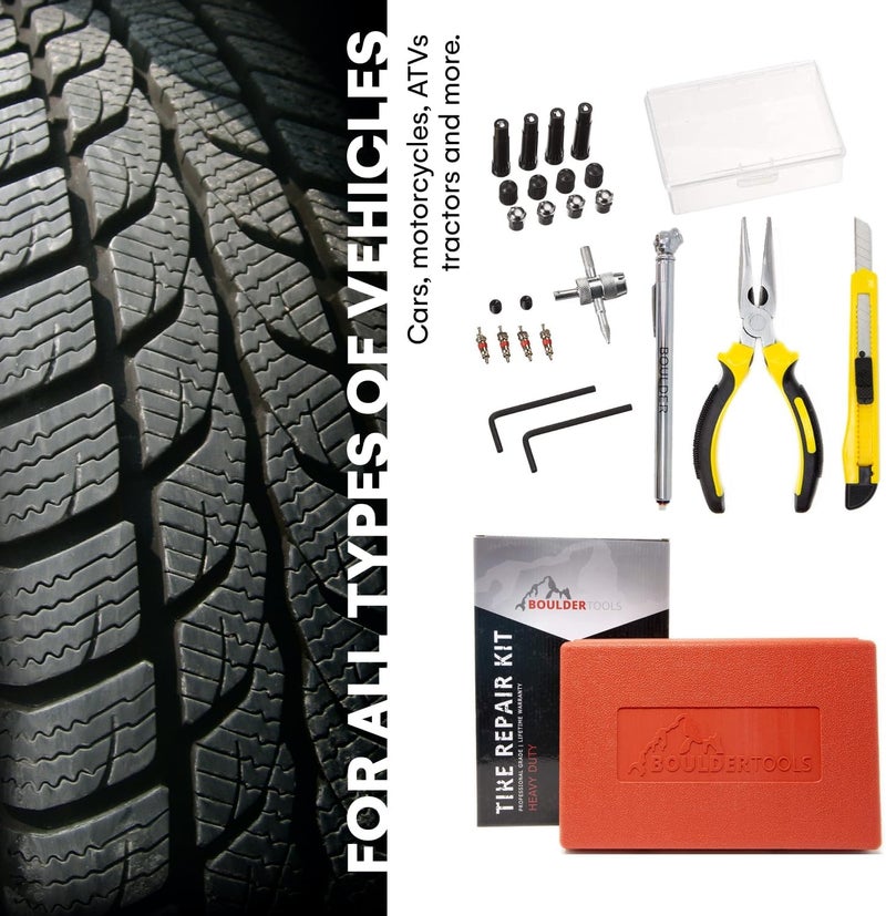 Boulder Tools Tire Repair Kit by - Heavy Duty Plug Kit for Cars, Trucks, Motorcycles, ATVs - Complete Flat Fix Automotive Tools Set with Storage Case, Valve Tool, Pliers, and Repair Plugs - Image 4