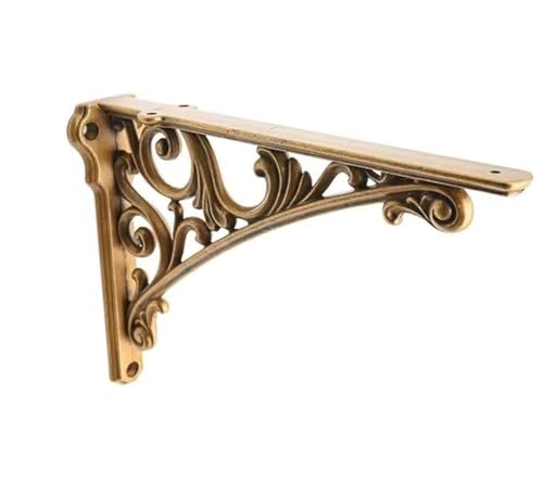 CABDM Decorative Shelf Bracket 6 inch, Antique Brass Shelf Brackets for Shelving, Heavy Duty Vintage, DIY Projects, Hardware Included, 4 Pack, 5.9x4.17x1.73 inch,Baroque Style - Image 1
