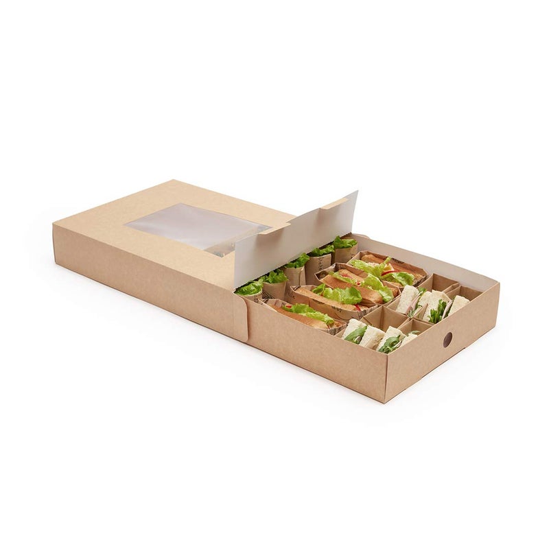 Restaurantware177 x 122 x 32 Inch Catering Trays 10 GreaseResistant Catering Boxes  Cover With Window Included Side Lock Kraft Paper Catering Food Containers Inserts Sold Separately