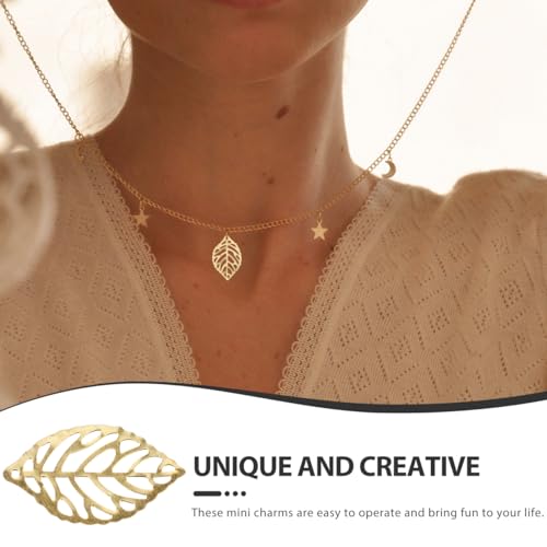 HEALLILY 100Pcs Hollow Leaf Charms Gold Metal Crafts Leaf Metal Flake Charms Ornaments Pendant for DIY Jewelry Making Hairpin Headwear Earring (Golden) - Image 3