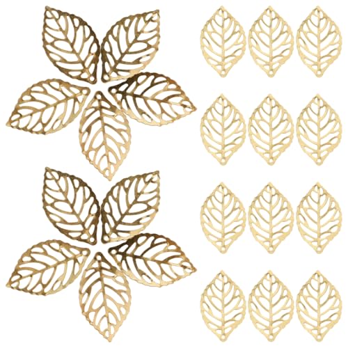 HEALLILY 100Pcs Hollow Leaf Charms Gold Metal Crafts Leaf Metal Flake Charms Ornaments Pendant for DIY Jewelry Making Hairpin Headwear Earring (Golden) - Image 1