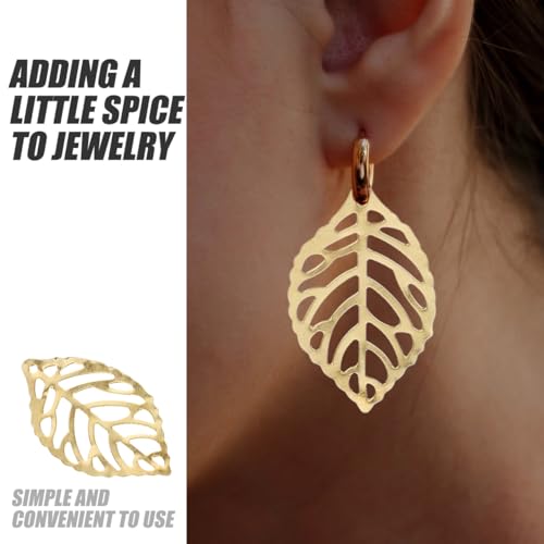 HEALLILY 100Pcs Hollow Leaf Charms Gold Metal Crafts Leaf Metal Flake Charms Ornaments Pendant for DIY Jewelry Making Hairpin Headwear Earring (Golden) - Image 4