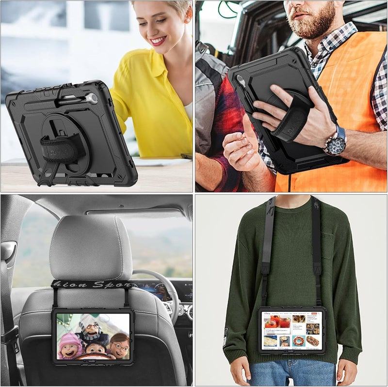 SEYMAC Case for Galaxy Tab S9 Plus /S9 FE Plus/S10 Plus 12.4'', with Screen Protector Pencil Holder [360 Rotating Hand Strap] &Stand, Drop-Proof, Yellowish+Pink - Image 4