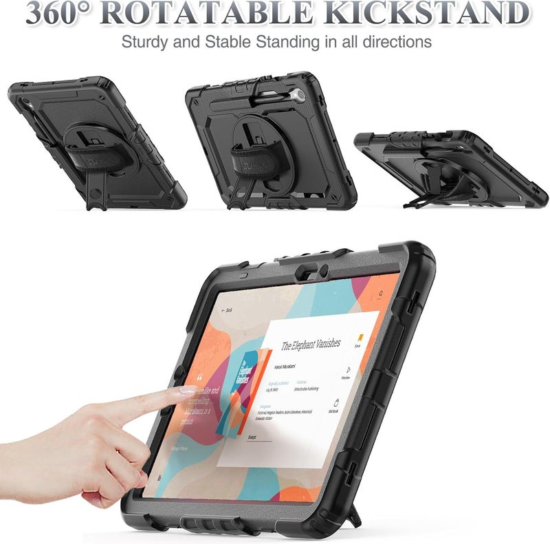 SEYMAC Case for Galaxy Tab S9 Plus /S9 FE Plus/S10 Plus 12.4'', with Screen Protector Pencil Holder [360 Rotating Hand Strap] &Stand, Drop-Proof, Yellowish+Pink - Image 3