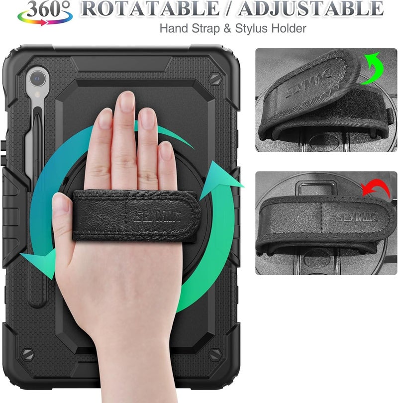 SEYMAC Case for Galaxy Tab S9 Plus /S9 FE Plus/S10 Plus 12.4'', with Screen Protector Pencil Holder [360 Rotating Hand Strap] &Stand, Drop-Proof, Yellowish+Pink - Image 2