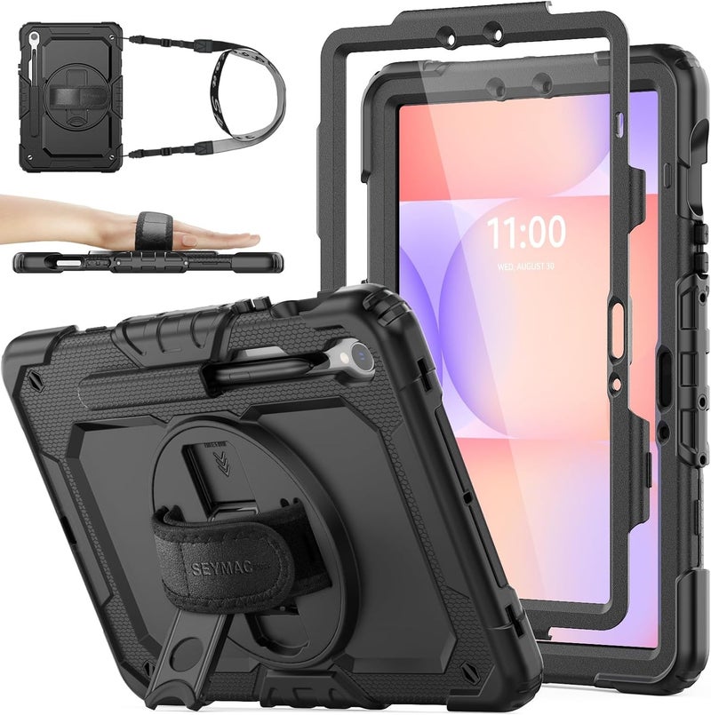 SEYMAC Case for Galaxy Tab S9 Plus /S9 FE Plus/S10 Plus 12.4'', with Screen Protector Pencil Holder [360 Rotating Hand Strap] &Stand, Drop-Proof, Yellowish+Pink - Image 1