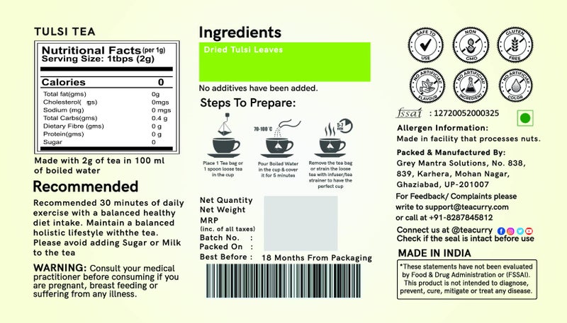 TEACURRY Tulsi Leaves Tea - (60 Pyramid Tea Bags) - Helps with Sugar Levels, Immunity, Dental Care, BP - Himalayan Basil Leaves - Image 3