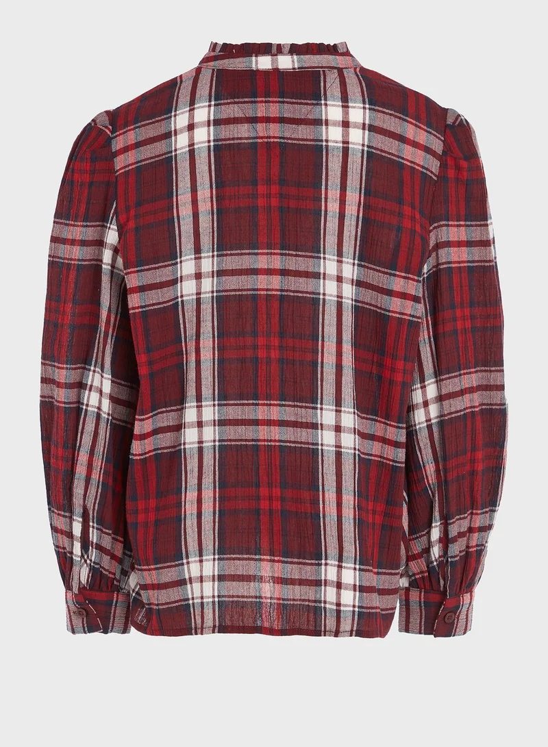 TOMMY HILFIGER Kids Checked Ruffle Collar Shirt