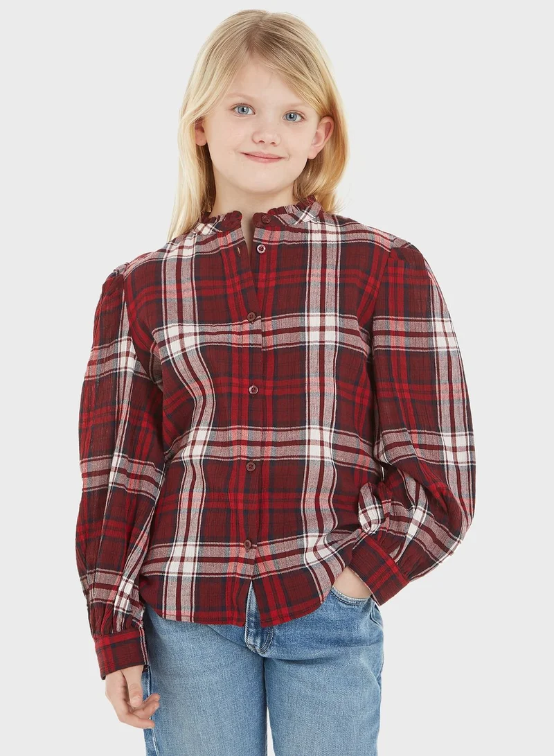 TOMMY HILFIGER Kids Checked Ruffle Collar Shirt