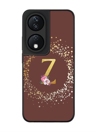 Custom Monogram Initial Letter Floral Pattern Alphabet - Z  (Brown )