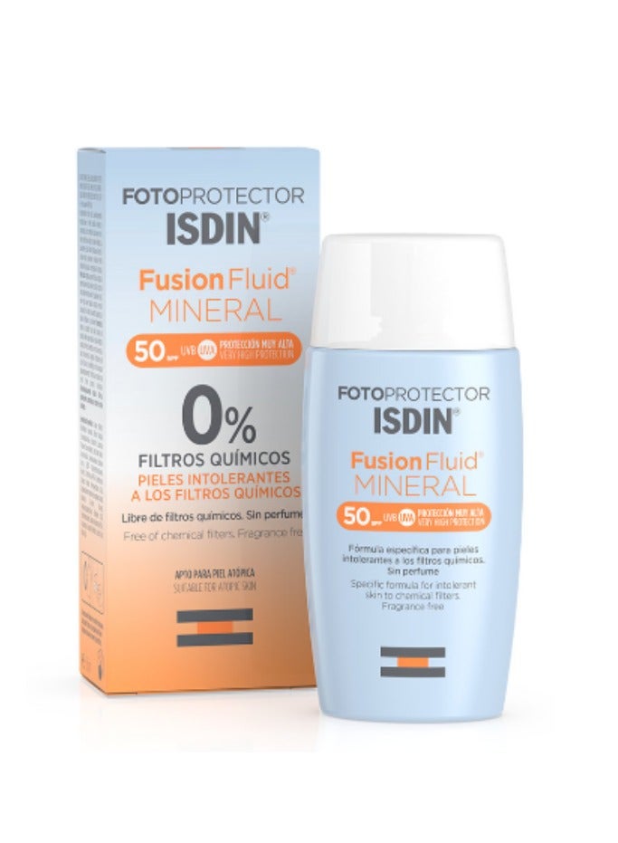 ISDIN Fotoprotector Fusion Fluid Mineral SPF 50 UVA UVB Sunscreen Face Cream Waterproof Sun Protection Moisturizer 50ml