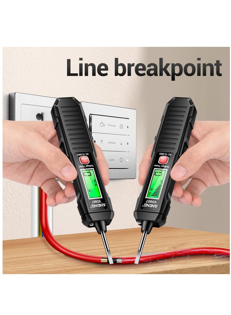 VD807 Non Contact Voltage Tester, Electrical Tester Pen, Range AC Voltage, Light Bulb Tester Tools with LCD Display, Flashlight, Pocket-Sized Pen Detector, Buzzer Alarm, Wire Breakpoint Finder, Black  - Image 5