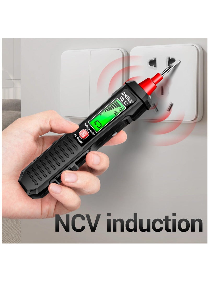 VD807 Non Contact Voltage Tester, Electrical Tester Pen, Range AC Voltage, Light Bulb Tester Tools with LCD Display, Flashlight, Pocket-Sized Pen Detector, Buzzer Alarm, Wire Breakpoint Finder, Black  - Image 3