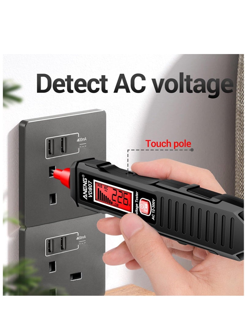 VD807 Non Contact Voltage Tester, Electrical Tester Pen, Range AC Voltage, Light Bulb Tester Tools with LCD Display, Flashlight, Pocket-Sized Pen Detector, Buzzer Alarm, Wire Breakpoint Finder, Black  - Image 4