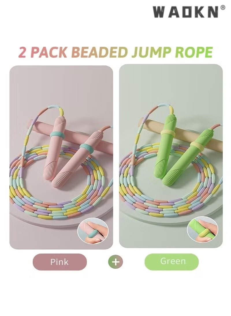 WAOKN 2 PCS Soft Beaded Jump Rope, 9.2FT/2.6M Adjustable Segmented Skipping Rope with Anti-Slip Comfortable Handles, Tangle-Free Durable PVC/PP Beaded Fitness Rope for School PE Class, Home Workout, Outdoor Exercise, Men, Women, Teens Fitness Training, Pink & Green Colors - Image 3