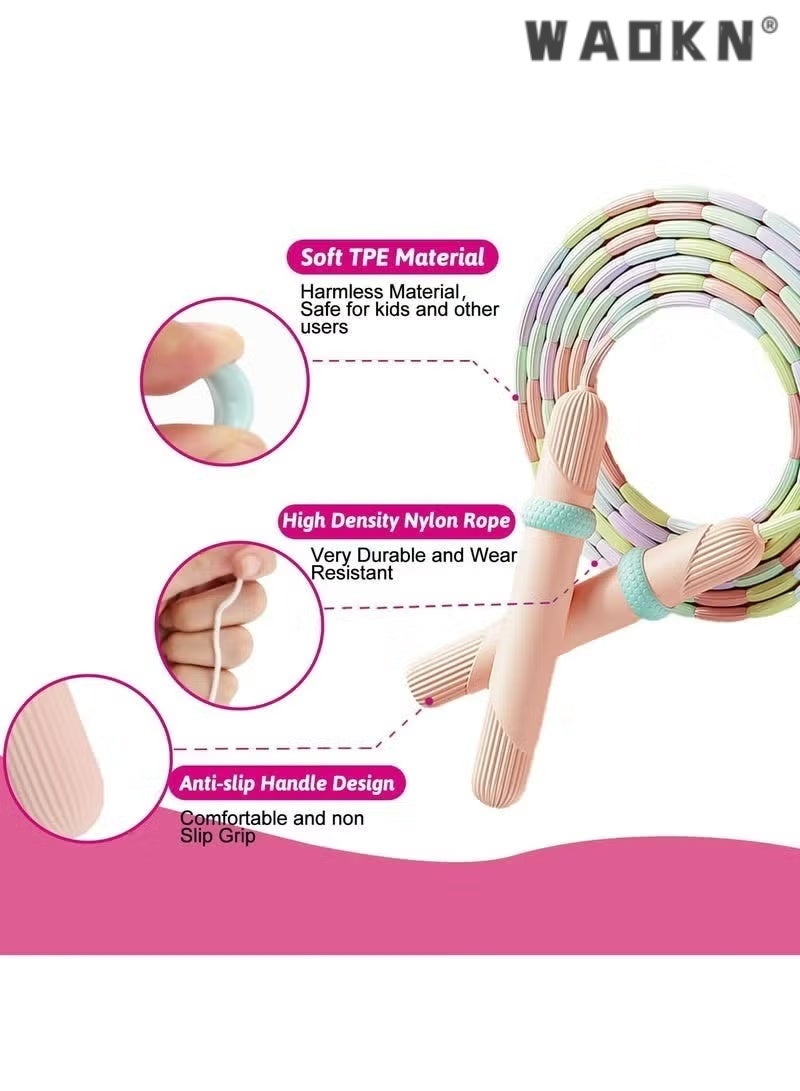 WAOKN 2 PCS Soft Beaded Jump Rope, 9.2FT/2.6M Adjustable Segmented Skipping Rope with Anti-Slip Comfortable Handles, Tangle-Free Durable PVC/PP Beaded Fitness Rope for School PE Class, Home Workout, Outdoor Exercise, Men, Women, Teens Fitness Training, Pink & Green Colors - Image 5