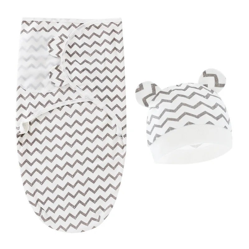 Y&D 100% Cotton Newborn Swaddle Set with Adjustable Wrap Hat, Infant Swaddlers for 0-3 Months - Image 1