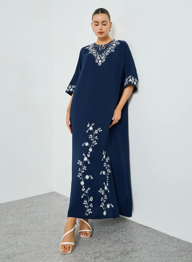 Take Two Navy Blue Embroidered A-Line Jalabiya