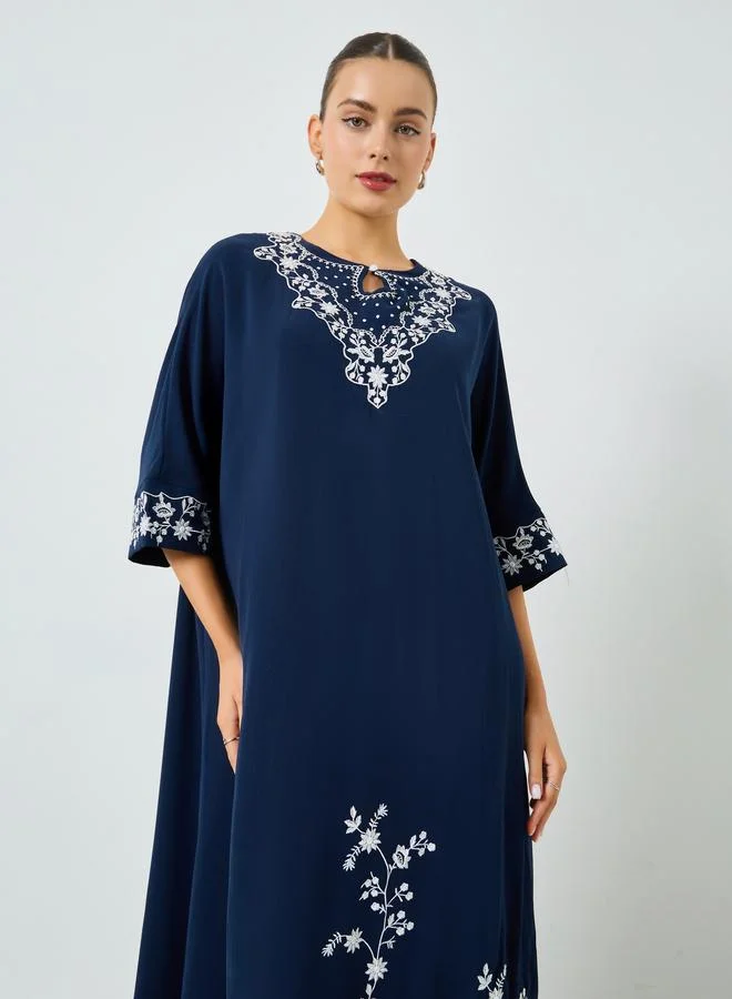 Take Two Navy Blue Embroidered A-Line Jalabiya
