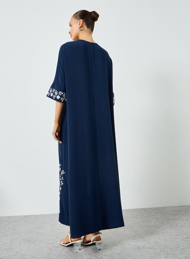 Take Two Navy Blue Embroidered A-Line Jalabiya - Image 4