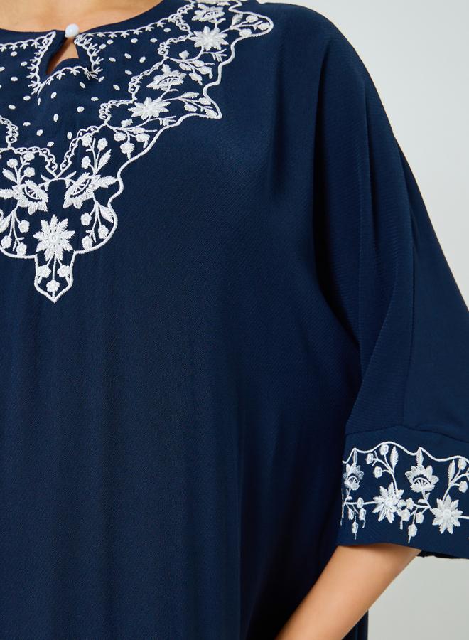 Take Two Navy Blue Embroidered A-Line Jalabiya - Image 3