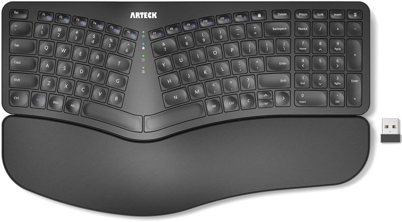 Arteck Split Ergonomic Keyboard with Cushioned Wrist and Palm Rest, 2.4G USB Wireless Comfortable Natural Ergonomic Split Keyboard, for Windows Computer Desktop Laptop - Image 1
