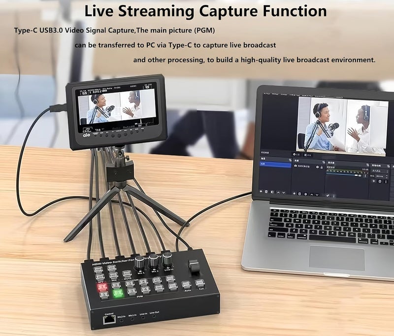 MICROWARE Video Mixer Switcher 4K 4HDMI Input 2HDMI Output Multi Camera Live Streaming Switcher 2MIC/LINE in/LiNE Out Audio Mixer,RS232 Type-C USB3.0 Capture Support PGM PVW PIP OSD - Image 4