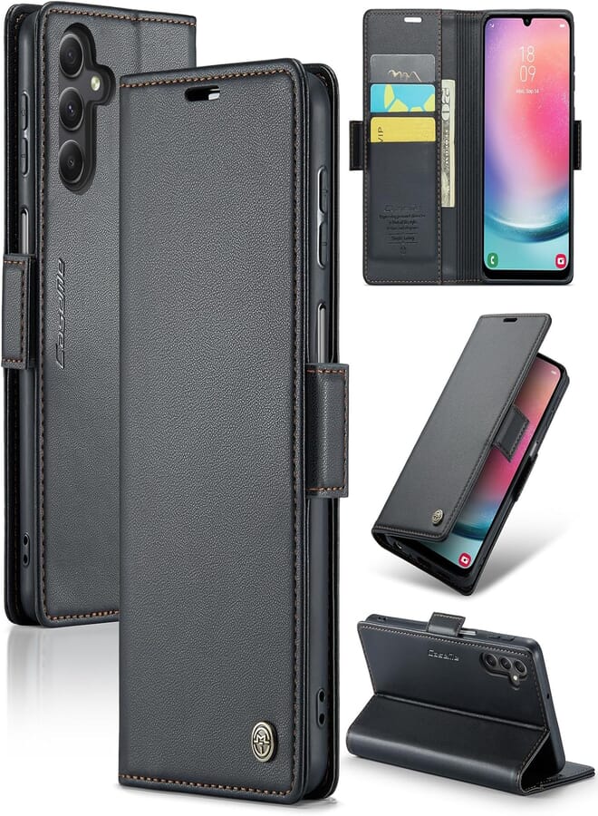 FASCINATION phone case compatible with Samsung galaxy A34 Case Multifunctional Horizontal Flip Premium PU Leather Case, with Card Slot & Holder & Wallet for Samsung galaxy A34 (Black)