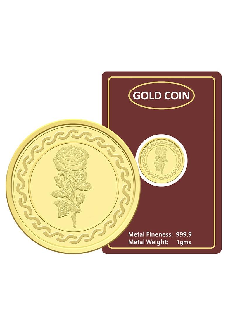 FK Jewellers 1g Gold Coin with Flower & UAE Heritage Building Design - 1 Grams 24KT 999.9 Purity - Image 1