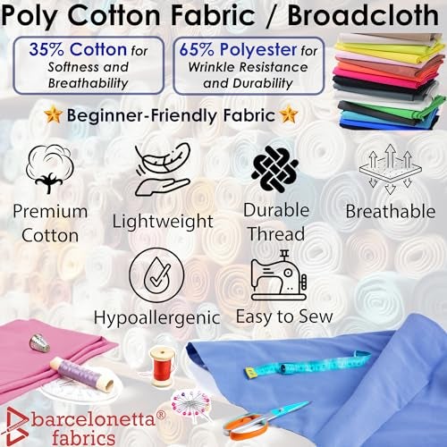 Barcelonetta | Poly Cotton Fabric for Sewing | Broadcloth Fabric | by The Yard | 60" Wide Roll | Lightweight, Breathable | Lining, Home Textile, Skirts, Tote Bags (White, 2 Yard) - Image 2