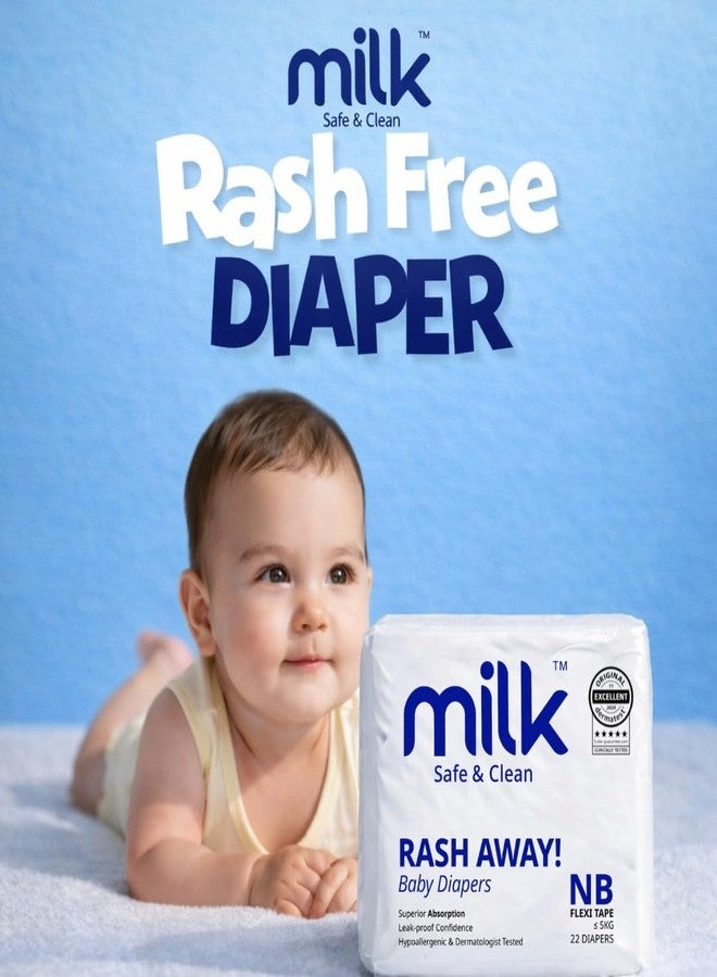 Milk Diaper Milk Baby Newborn Diapers Flexi Tape, Size NB, 22 Count | Soft & Absorbent Baby Diapers for 0-5 kg | Leak Protection & Comfortable Fit - Image 1