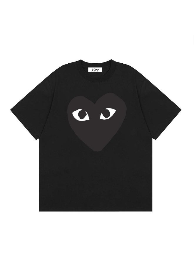 PLAY Classic Two-Eyed Black Heart Print Oversized Black T-Shirt Size S - Image 1