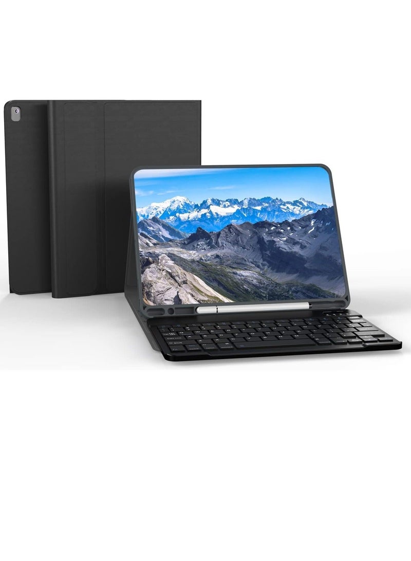 MUNTAQI Keyboard Case for iPad 9th 8th 7th Generation 10.2 inch, iPad Air 3rd Gen 10.5" 2019, iPad Pro 10.5 inch 2017 Case, Detachable Bluetooth Keyboard with Pencil Holder Folio Cover (Black) - Image 1