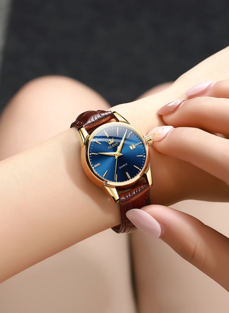 OLEVS Luxury Fashion Watch for Women Leather Strap Waterproof Quartz Ladies Wristwatch Original Simple Elegant Women's Watches - Image 4