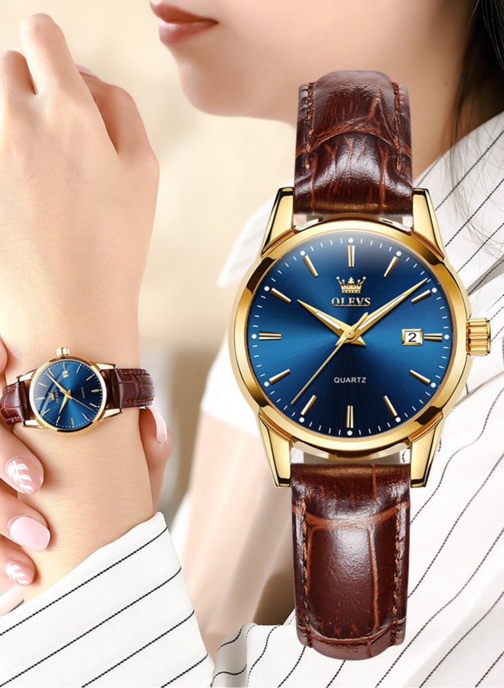 OLEVS Luxury Fashion Watch for Women Leather Strap Waterproof Quartz Ladies Wristwatch Original Simple Elegant Women's Watches - Image 1