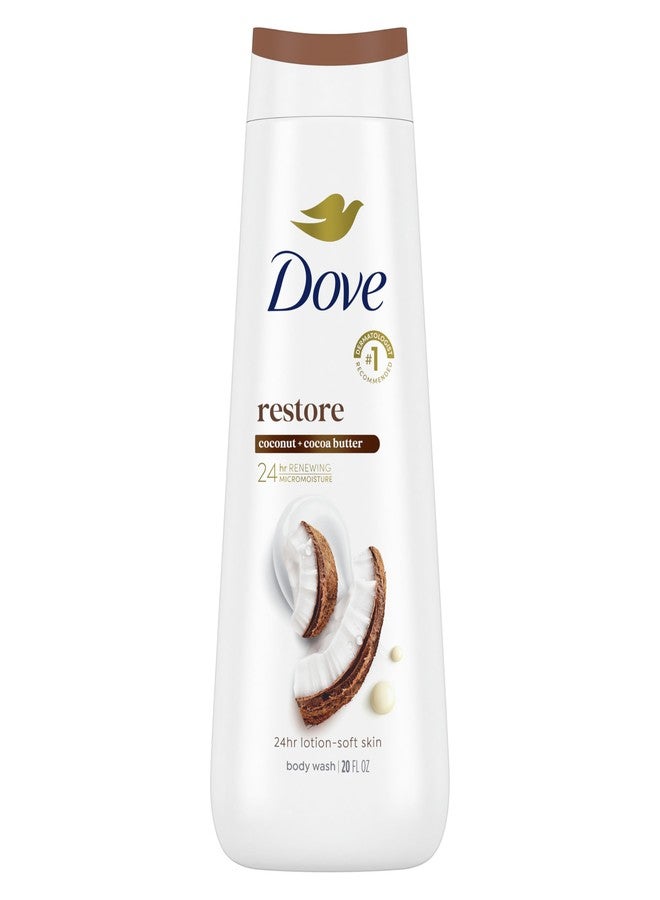 Dove Body Wash Restore Coconut & Cocoa Butter for 24hr Lotion-Soft Skin Moisturizing Skin Cleanser with No Sulfates No Parabens 20 oz - Image 1