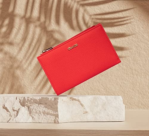 grande 2804 Genuine Leather Medium Bifold Wallet For Women Minimalist Wallet Ladies Zippered Mini Purse Small Card Holder (Red) - Image 2