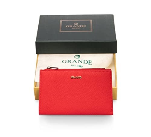 grande 2804 Genuine Leather Medium Bifold Wallet For Women Minimalist Wallet Ladies Zippered Mini Purse Small Card Holder (Red) - Image 3