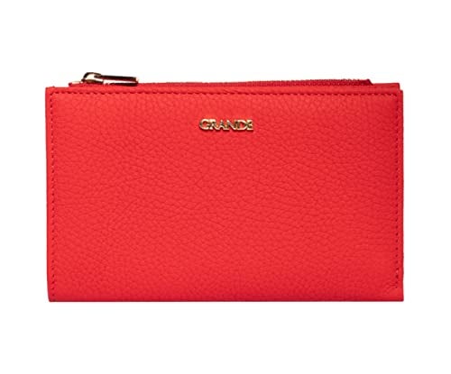 grande 2804 Genuine Leather Medium Bifold Wallet For Women Minimalist Wallet Ladies Zippered Mini Purse Small Card Holder (Red) - Image 1