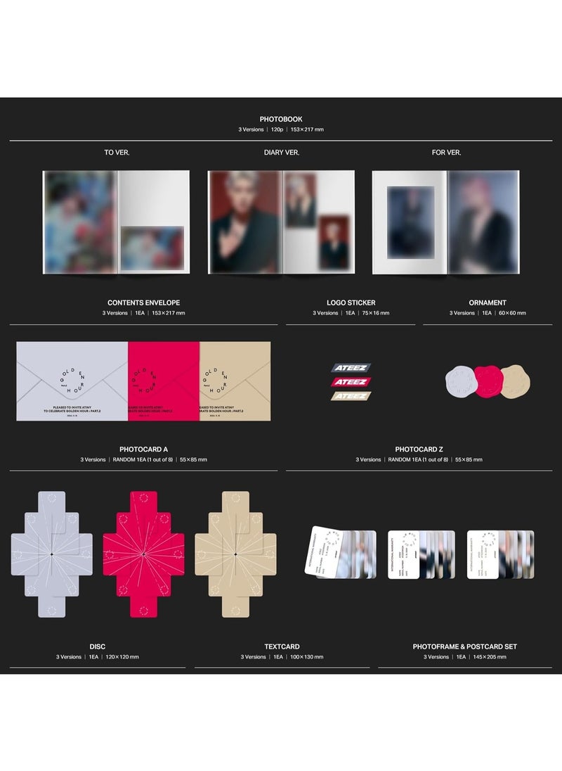 ATEEZ - Ateez 11th Mini Album Golden Hour Part 2 To Version Kpop Music CD with Photocard Postcard Folded Poster and More - Image 1