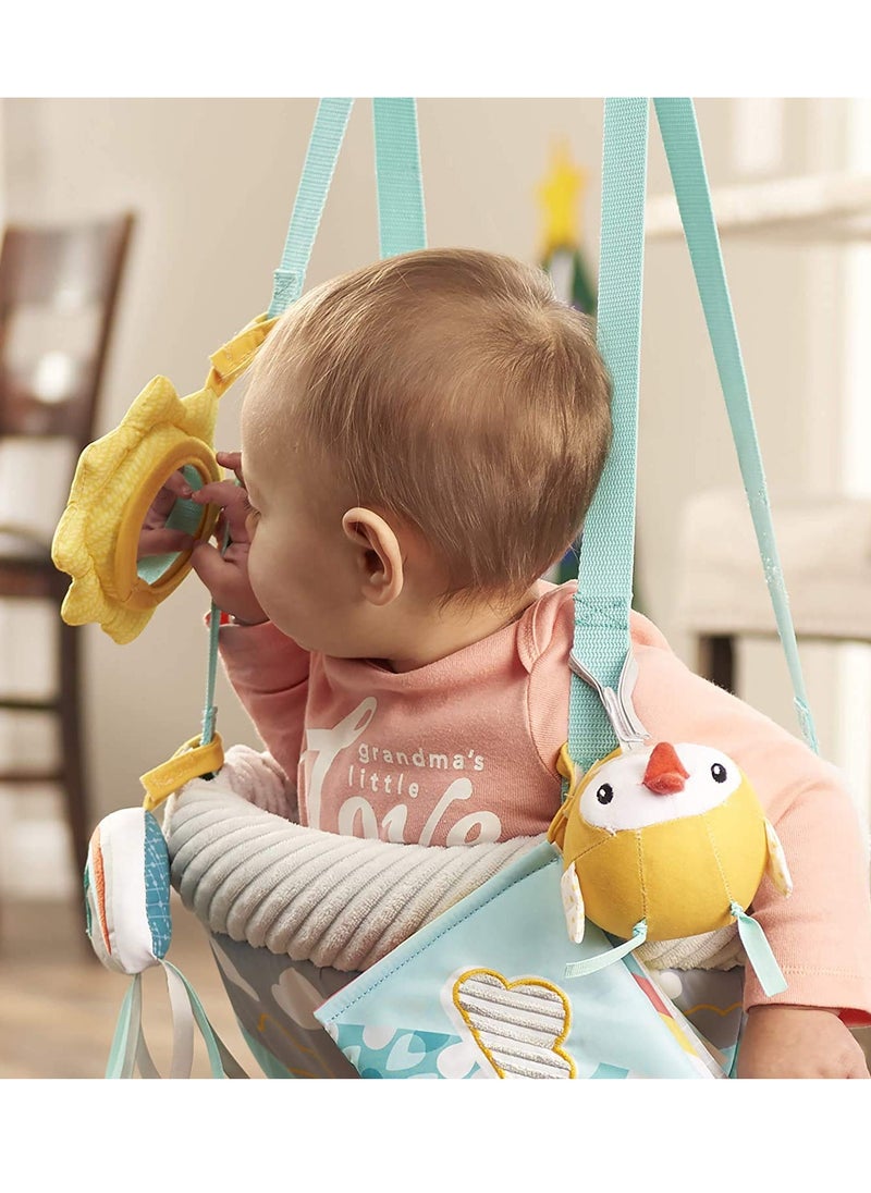 evenflo Evenflo Exersaucer Baby Hanging Clampable Doorway Jumper with 4 Removable Toys, Peek a Boo Flip -Book, and Mirror, Sweet Skies  - Image 5