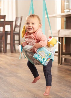 evenflo Evenflo Exersaucer Baby Hanging Clampable Doorway Jumper with 4 Removable Toys, Peek a Boo Flip -Book, and Mirror, Sweet Skies  - Image 4
