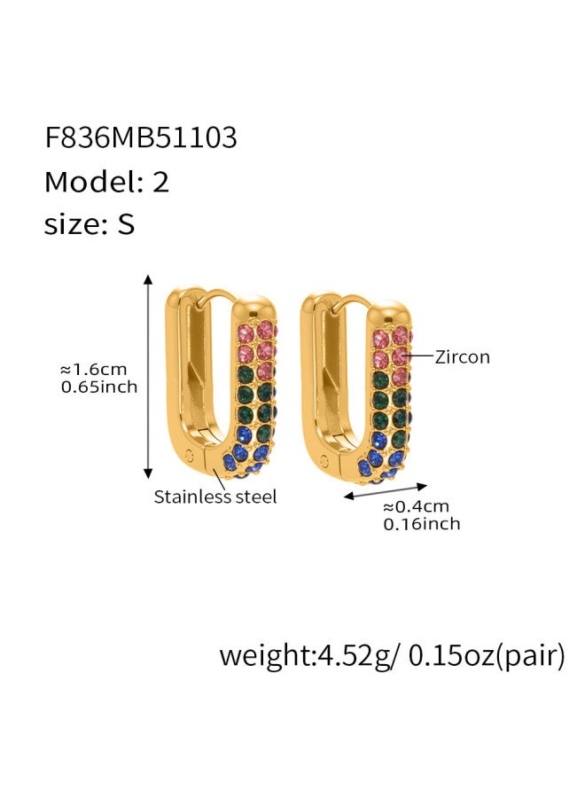 Mili Super Shiny Full Zirconium Long U-shaped Earrings Plated With 18k Real Gold Multi-size Fashion Versatile Earrings