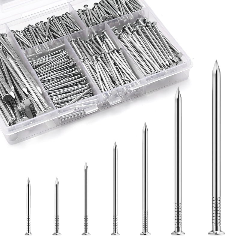 KOAMLY 510 Pcs Hardware Nails Stainless Steel Nails Assortment Kit,7 Sizes Mix Rust-Proof Common Nails for Wood, Fence, Furniture, Crafts & DIY Projects â€“ Practical Fastener Kit Saves Your Time - Image 1