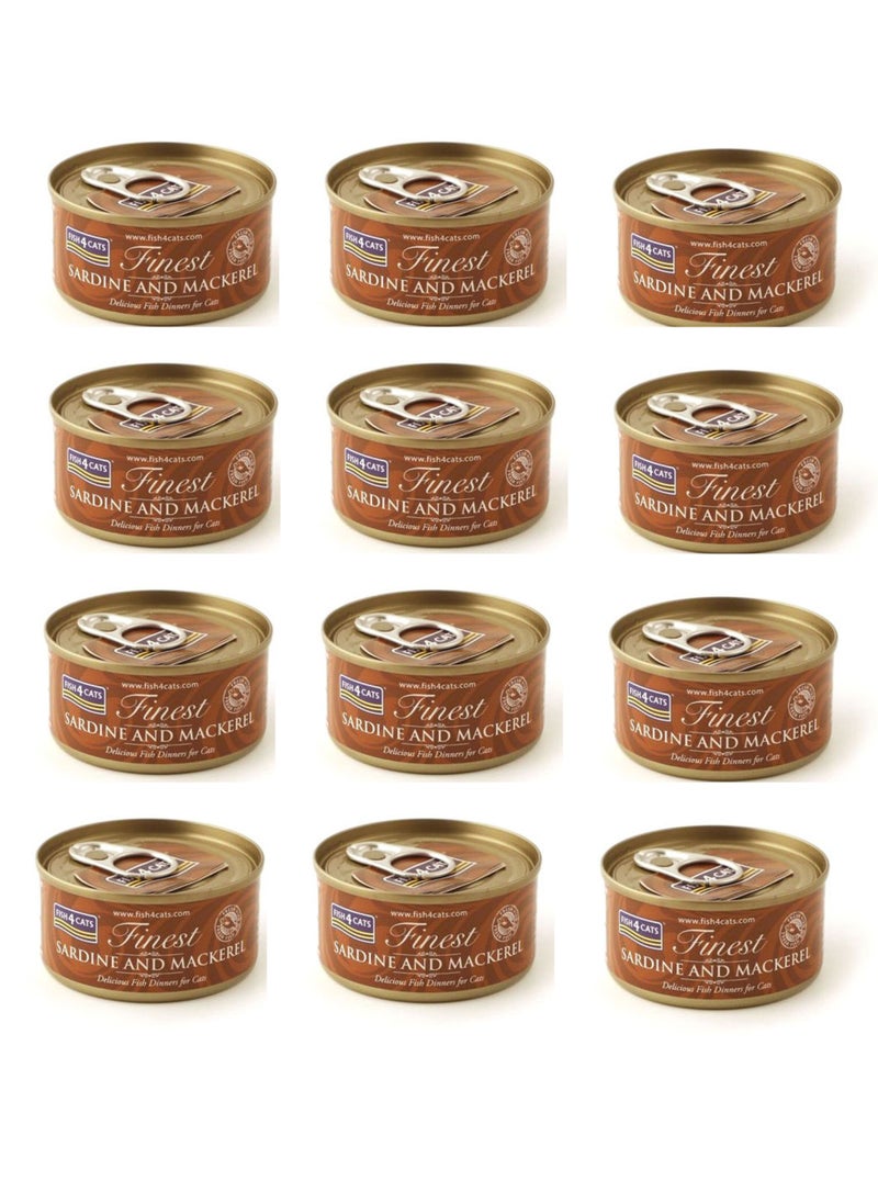 fish4cats 12pcs Finest Sardine with Mackerel Wet Cat Food 70g 