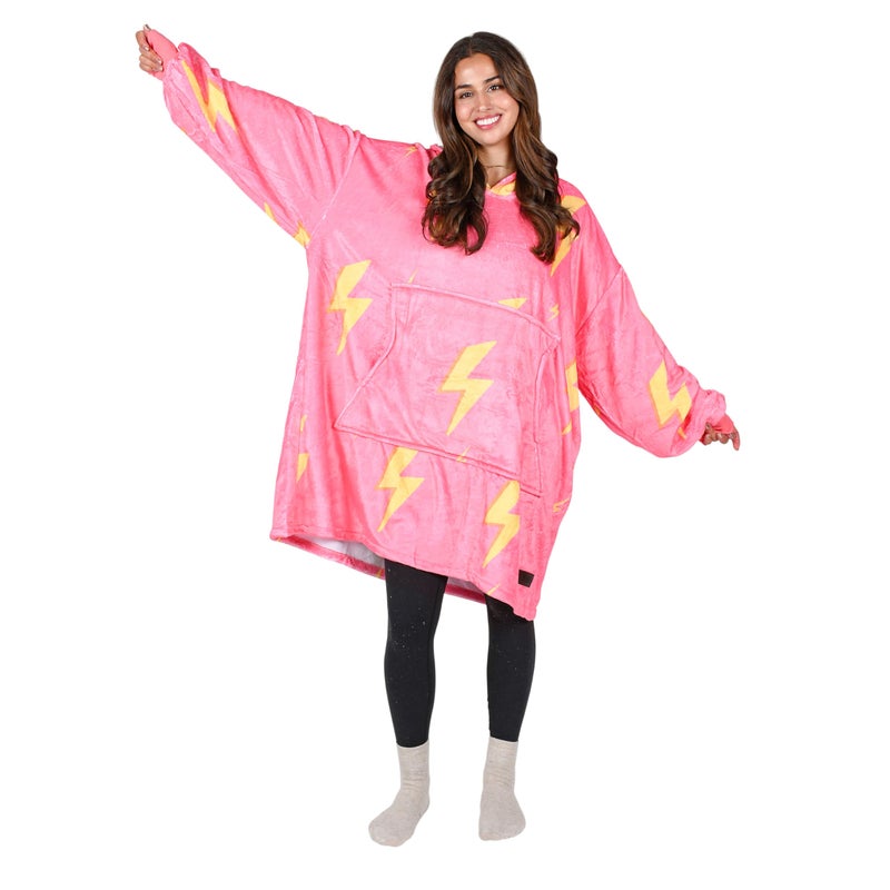 Solaris Thunder Lightning Wearable Blanket Hoodie Oversize Single Layer Sherpa Blanket for Adult Women Men Super Cozy Soft Warm Pullover Blanket  Christmas Gift Pink