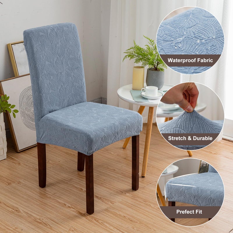 Genina 100% Waterproof Dining Room Chair Covers Set of 4 Stretch Kitchen Chair Covers Parsons Chair Slipcovers for Dining Room Chair Protector Cover, Removable, Washable (Leaf Pattern-Light Blue) - Image 3