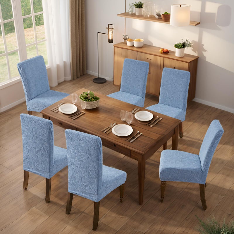 Genina 100% Waterproof Dining Room Chair Covers Set of 4 Stretch Kitchen Chair Covers Parsons Chair Slipcovers for Dining Room Chair Protector Cover, Removable, Washable (Leaf Pattern-Light Blue) - Image 5