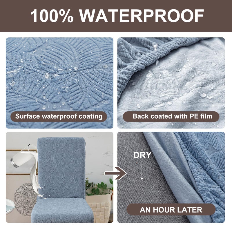 Genina 100% Waterproof Dining Room Chair Covers Set of 4 Stretch Kitchen Chair Covers Parsons Chair Slipcovers for Dining Room Chair Protector Cover, Removable, Washable (Leaf Pattern-Light Blue) - Image 2