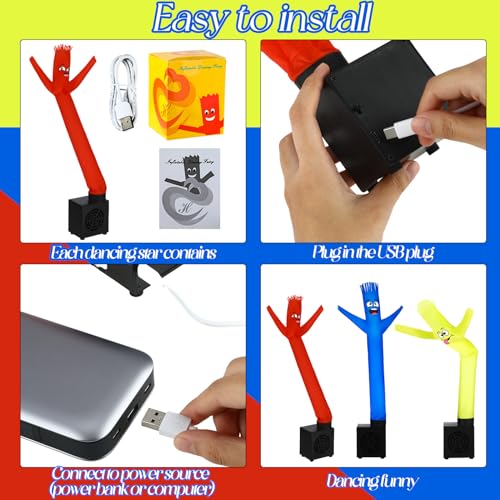 Poen 3 Pcs Christmas Mini Inflatable Tube Man Gift Funny Gag Birthday Wacky Waving Inflatable Guy with Blower Desktop Mini Dancer Gift for Women Party Decoration(Smile) - Image 4